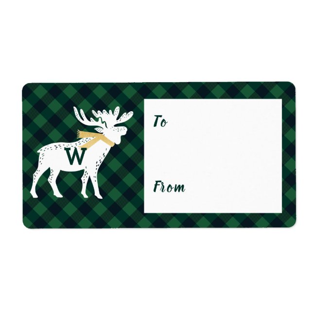 Green Buffalo Plaid Moose Monogram Christmas (Front)