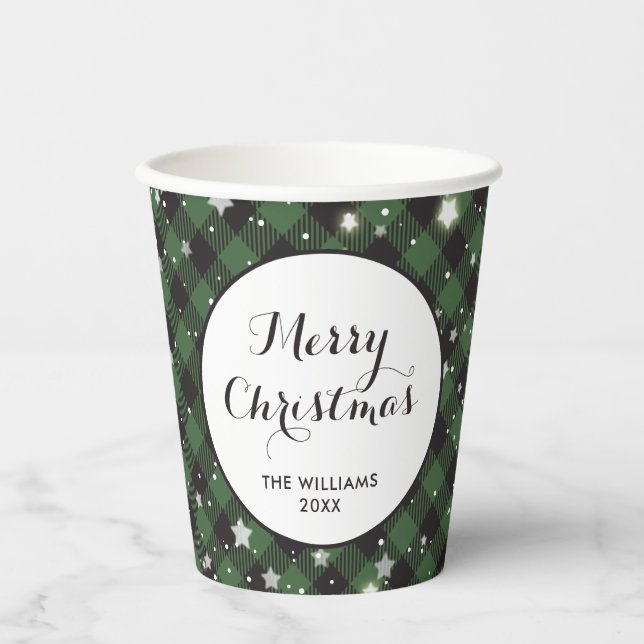 Green Buffalo Plaid Paper Cups (Front)