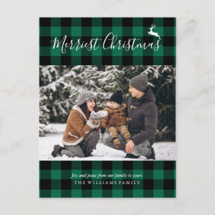 Green Buffalo Plaid Pattern Christmas Photo Holiday Postcard