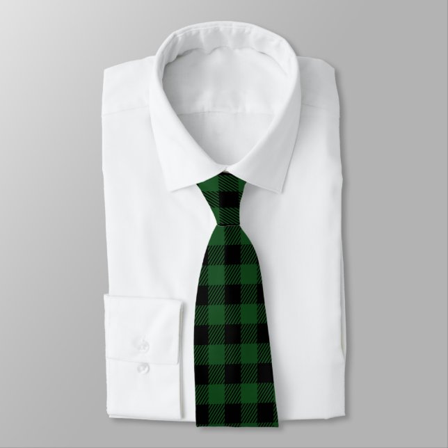 Green Buffalo Plaid Pattern Winter Theme Tie (Tied)