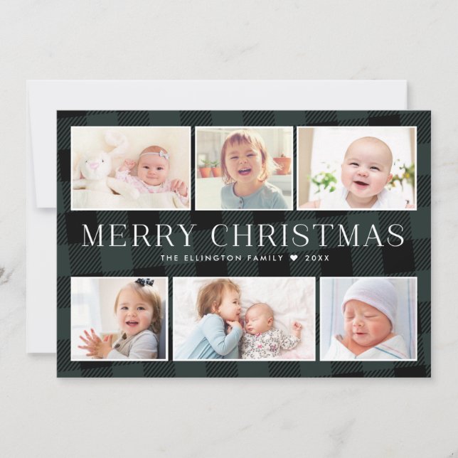 Green Buffalo Plaid Photo Gallery Christmas Card (Front)