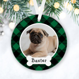 Green Buffalo Plaid Puppy Dog Photo Ornament
