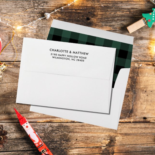 Green Buffalo Plaid return address family name Envelope (Creator Uploaded)