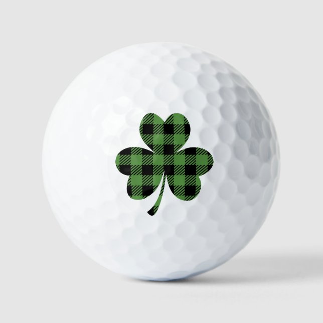 Green Buffalo Plaid Shamrock Clover Design-61104 Golf Balls (Front)