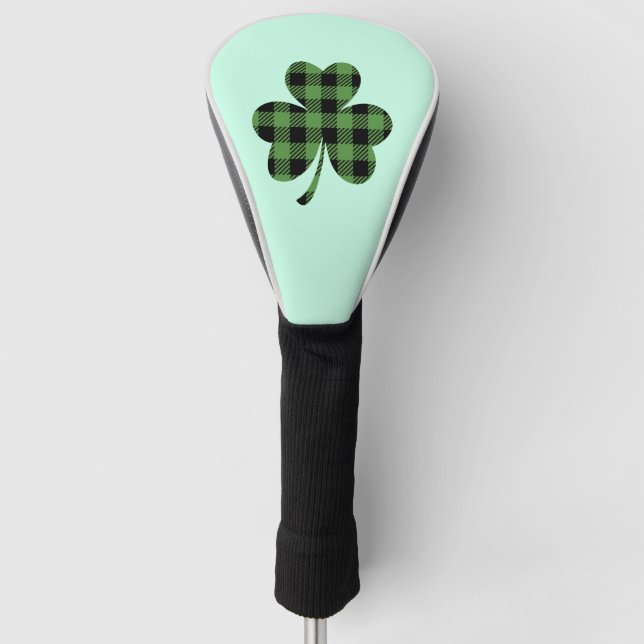 Green Buffalo Plaid Shamrock Clover Design-61104 Golf Head Cover (Front)