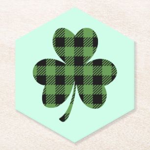 Green Buffalo Plaid Shamrock Clover Design-61104 Paper Coaster