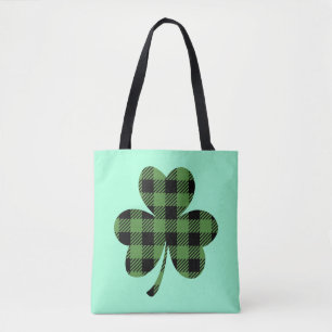 Green Buffalo Plaid Shamrock Clover Design-61104 Tote Bag