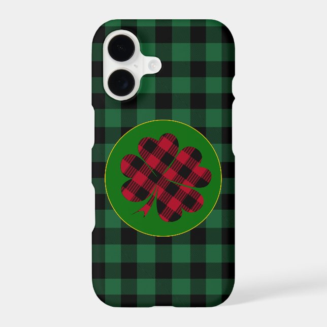 Green buffalo plaid Shamrock, Lucky Clover Charm (Back)
