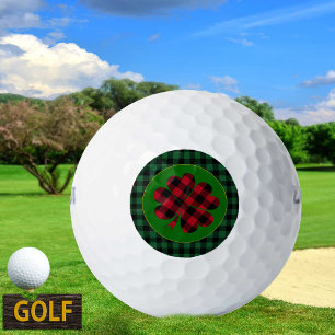 Green buffalo plaid Shamrock, Lucky Clover Charm Golf Balls