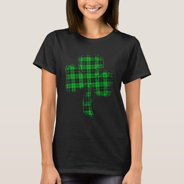 Green Buffalo Plaid Shamrock Lucky St Patrick S Da T-Shirt (Front)