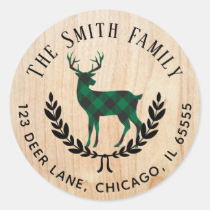Green Buffalo Plaid Stag Address Label
