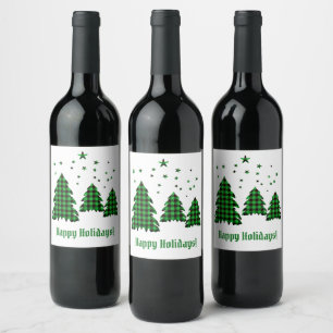 Green Buffalo Plaid Wine Bottle Gift Labels
