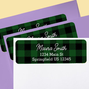 Green buffalo plaid winter return address