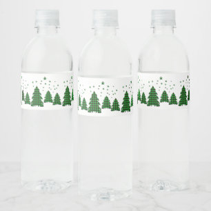 Green Buffalo Plaid XMAS Tree Water Bottle Labels