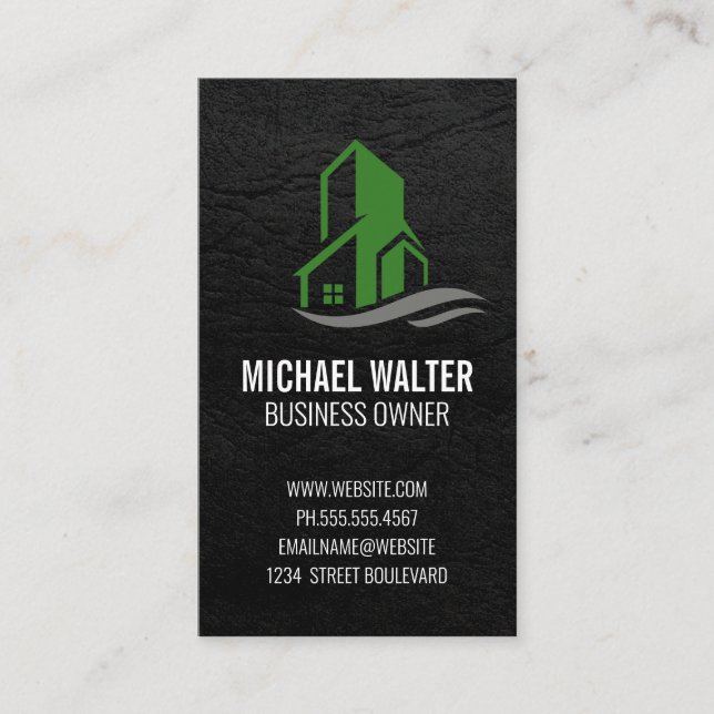 Green Building Icon Business Card (Front)