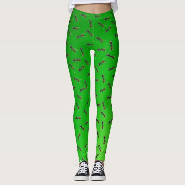 Green Bull Ants Pattern, Leggings (Front)