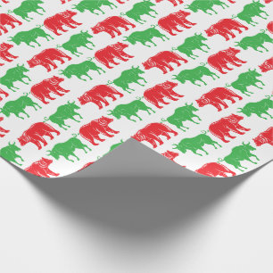 Green Bull & Red Bear, DIY Color BG, White Wrapping Paper
