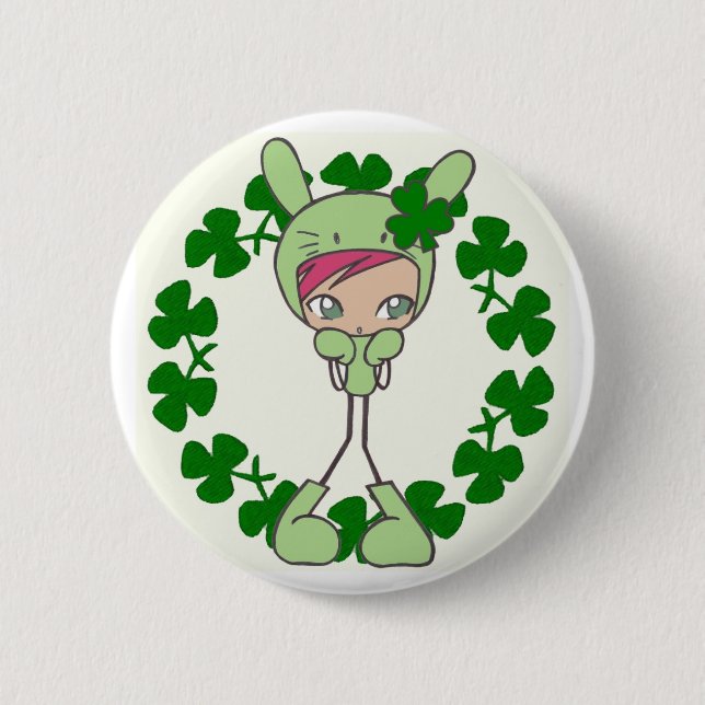 green bunny 6 cm round badge (Front)