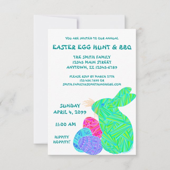 Green Bunny Easter Egg Hunt & BBQ Custom Invite (Front)