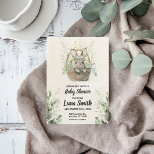 Green Bunny Rabbit Baby Shower Invitation