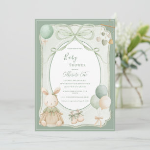 Green Bunny Rabbit Vintage Baby Shower Invitation