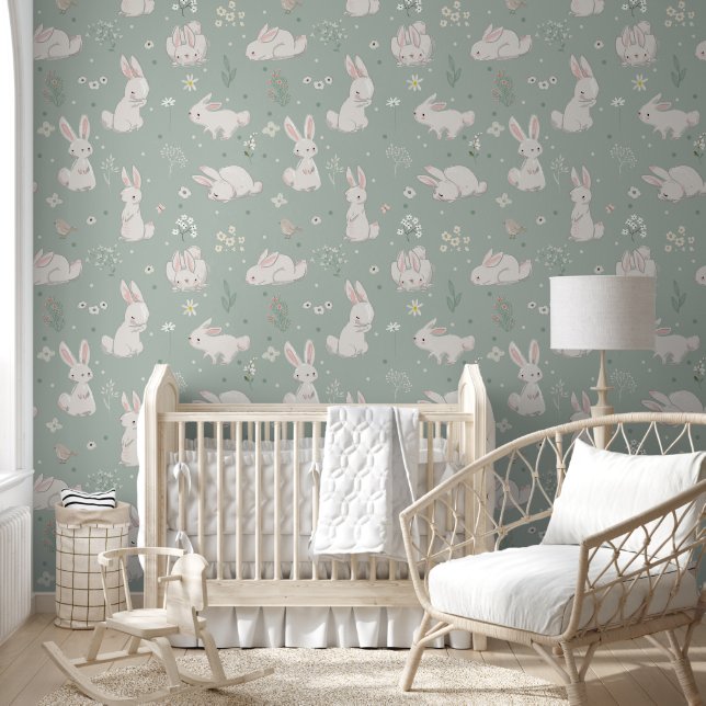 Green Bunny Rabbits Wall Covering  (Kids)