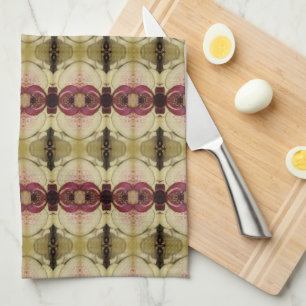 Green Burgundy and Beige Tea Towel