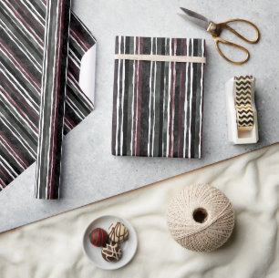 Green Burgundy Black Stripes Birthday Wrapping Paper