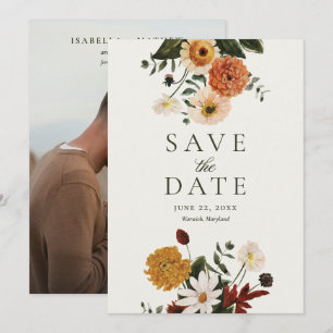 Green Burgundy Boho Fall Wildflower Wedding Save The Date