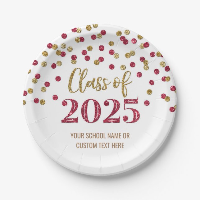 Green Burgundy Confetti Graduation 2025 Paper Plate (Front)