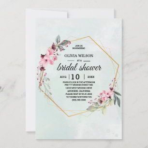 Green Burgundy Gold Blush Pink Bridal Shower Invitation