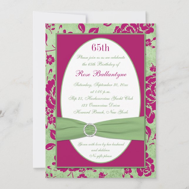 Green Burgundy Ivory Floral 65th Birthday Invite (Front)
