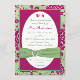 Green Burgundy Ivory Floral 65th Birthday Invite