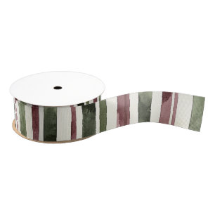 Green Burgundy Red Cream Stripes Christmas Grosgrain Ribbon