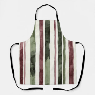 Green Burgundy Stripes Christmas Apron