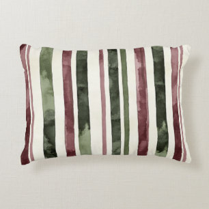 Green Burgundy Stripes Christmas Decorative Cushion