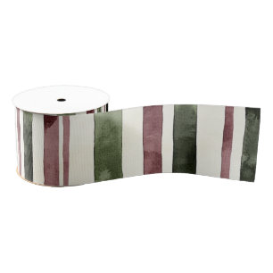 Green Burgundy Stripes Christmas Grosgrain Ribbon
