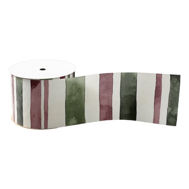 Green Burgundy Stripes Christmas Grosgrain Ribbon (Spool)