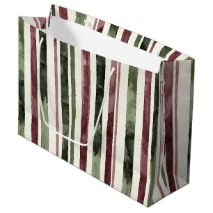 Green Burgundy Stripes Christmas Large Gift Bag