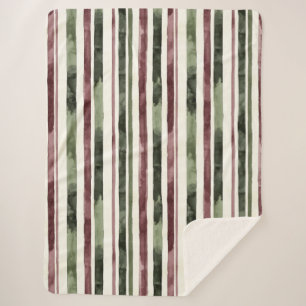 Green Burgundy Stripes Christmas Sherpa Blanket