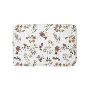 Green Burgundy Wildflower  Bath Mat