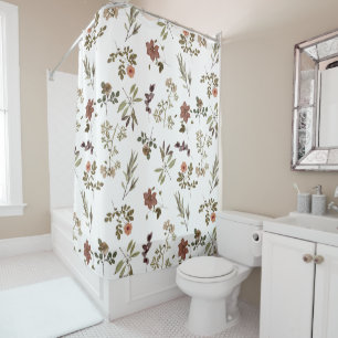 Green Burgundy Wildflower Shower Curtain