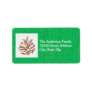 Green Burlap Pinecones Photo - Address Label