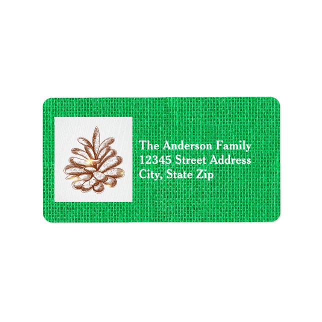 Green Burlap Pinecones Photo - Address Label (Front)