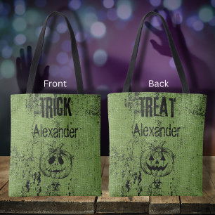 Green Burlap Trick Or Treat Bag