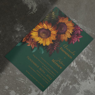 Green Burnt Orange Floral Wedding Invitation