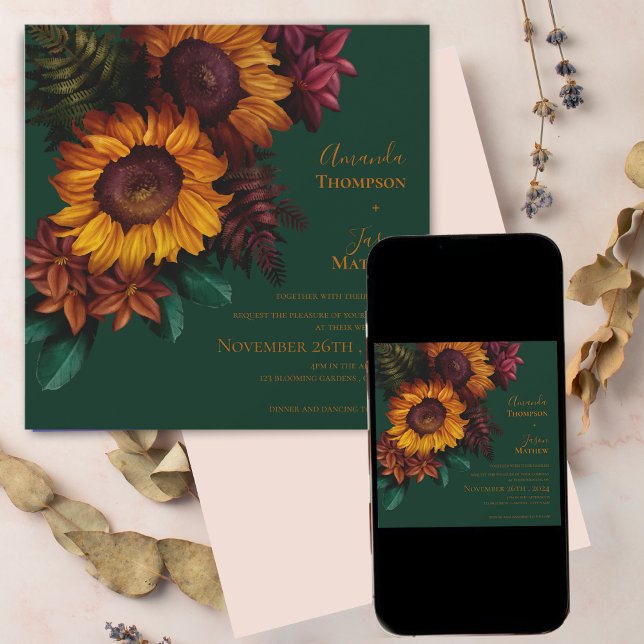 Green Burnt Orange Floral Wedding Invitation (Green Burnt Orange Floral Wedding Invitation)