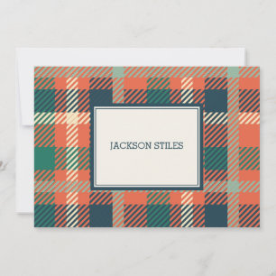 Green & Burnt Orange Tartan Flat Note Cards