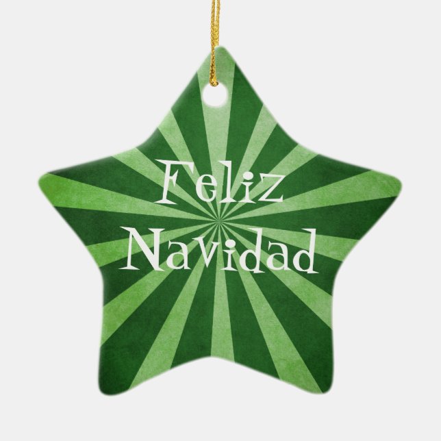 Green Burst Feliz Navidad Christmas Ornament (Front)
