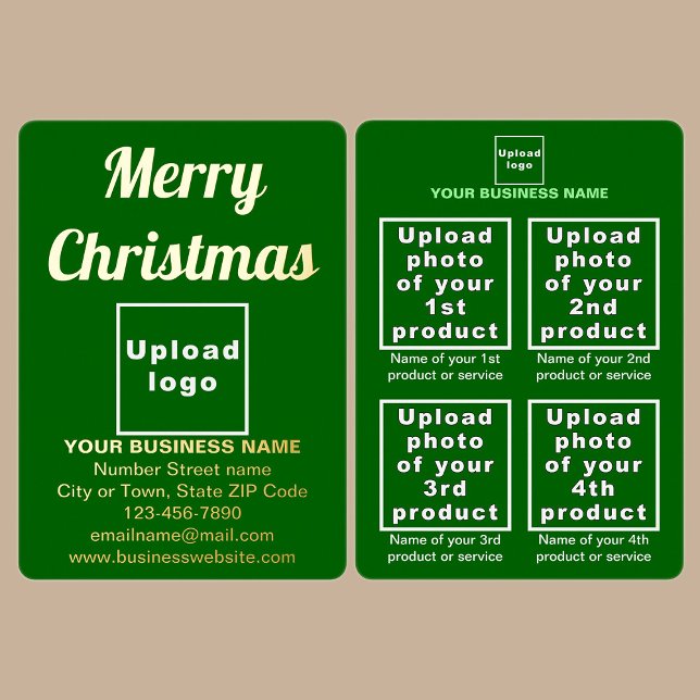 Green Business Brand on Christmas Foil Holiday Card (Green business brand with products or services on Christmas foil holiday card.)